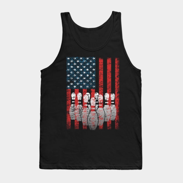 Vintage American Flag Bowling Pin Classic Bowler T-shirt Tank Top by TeeCreations